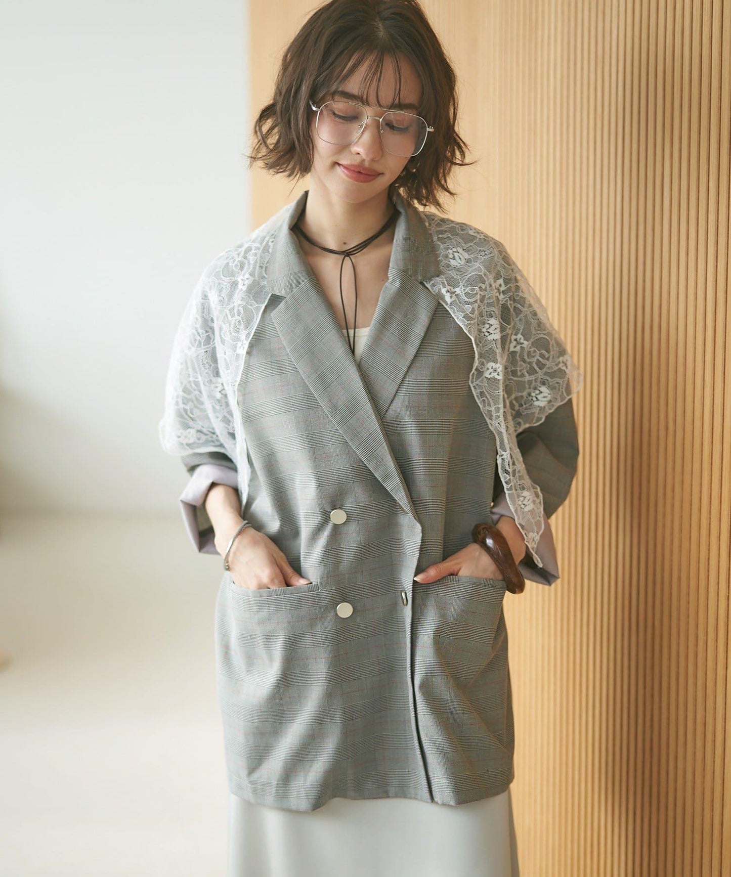 蕾絲套裝 寬鬆版 西裝領 西裝外套