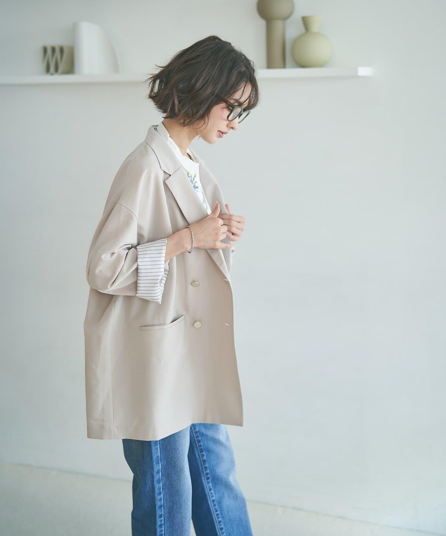 蕾絲套裝 寬鬆版 西裝領 西裝外套