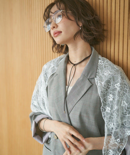 蕾絲套裝 寬鬆版 西裝領 西裝外套