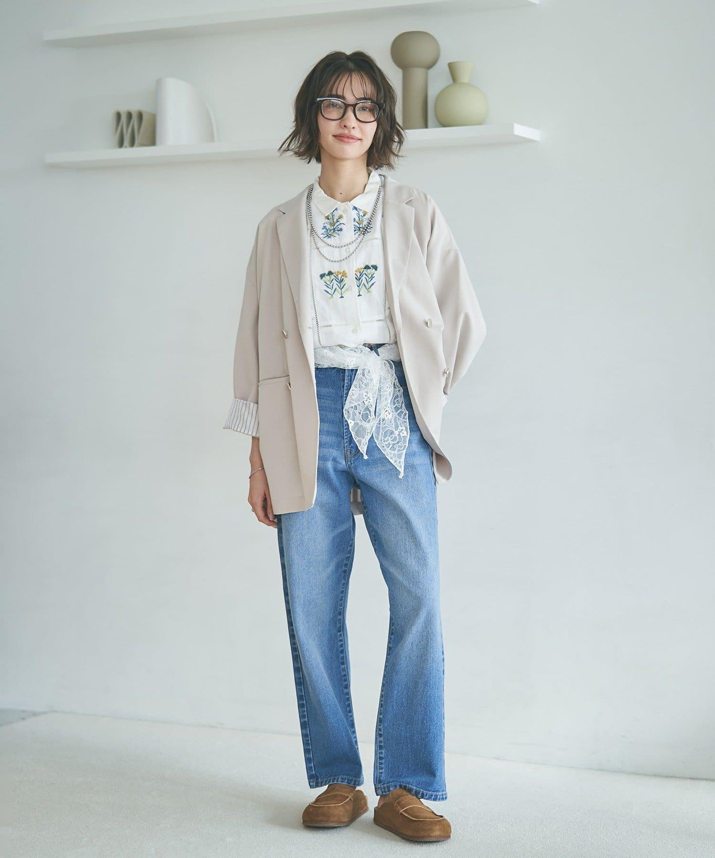 蕾絲套裝 寬鬆版 西裝領 西裝外套