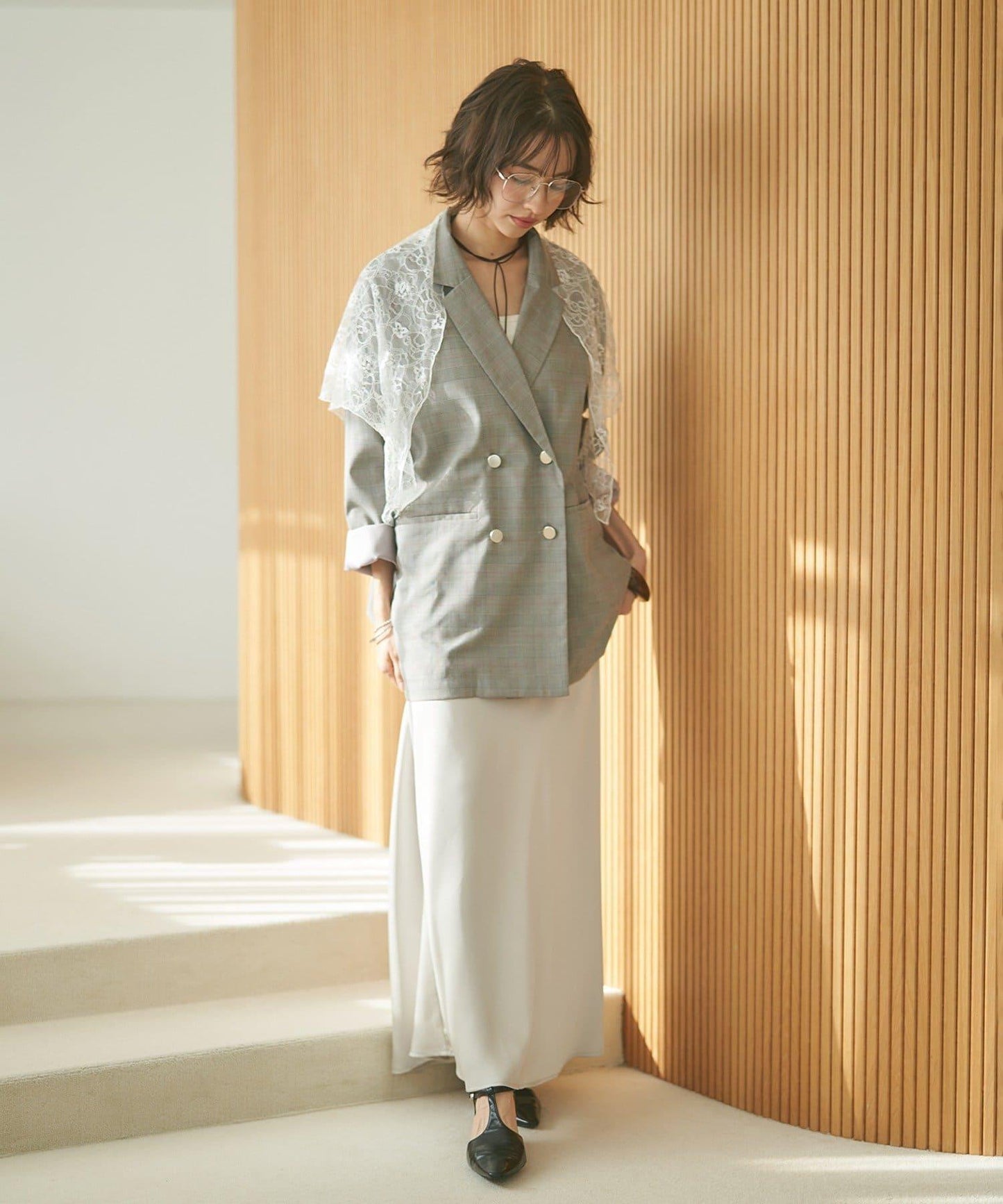 蕾絲套裝 寬鬆版 西裝領 西裝外套