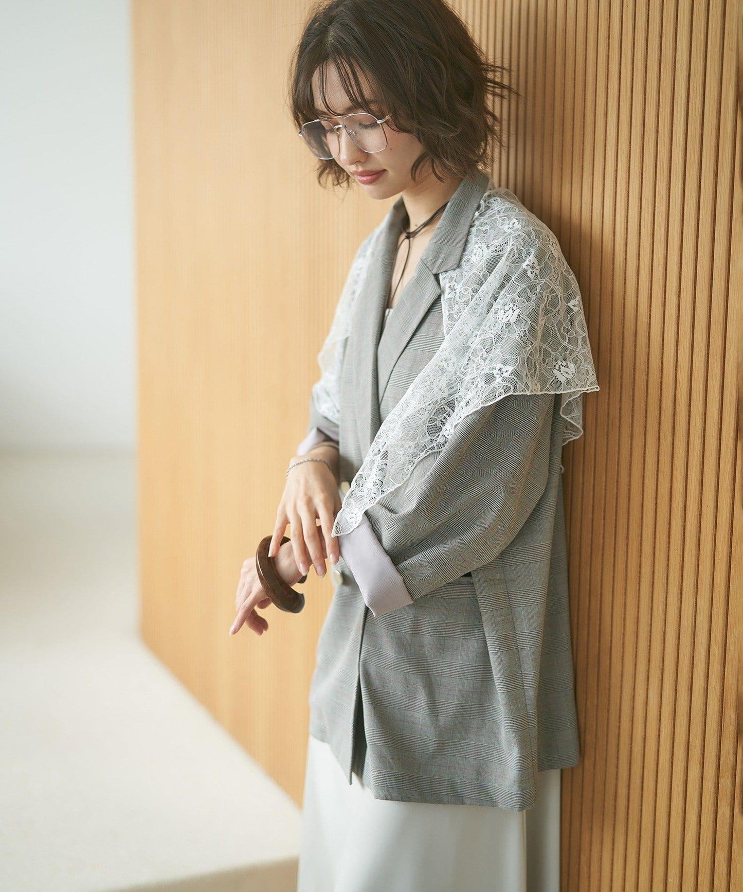 蕾絲套裝 寬鬆版 西裝領 西裝外套