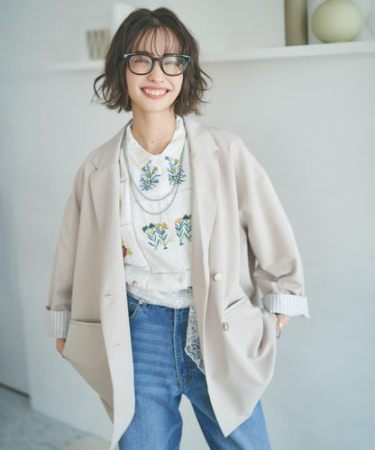 蕾絲套裝 寬鬆版 西裝領 西裝外套