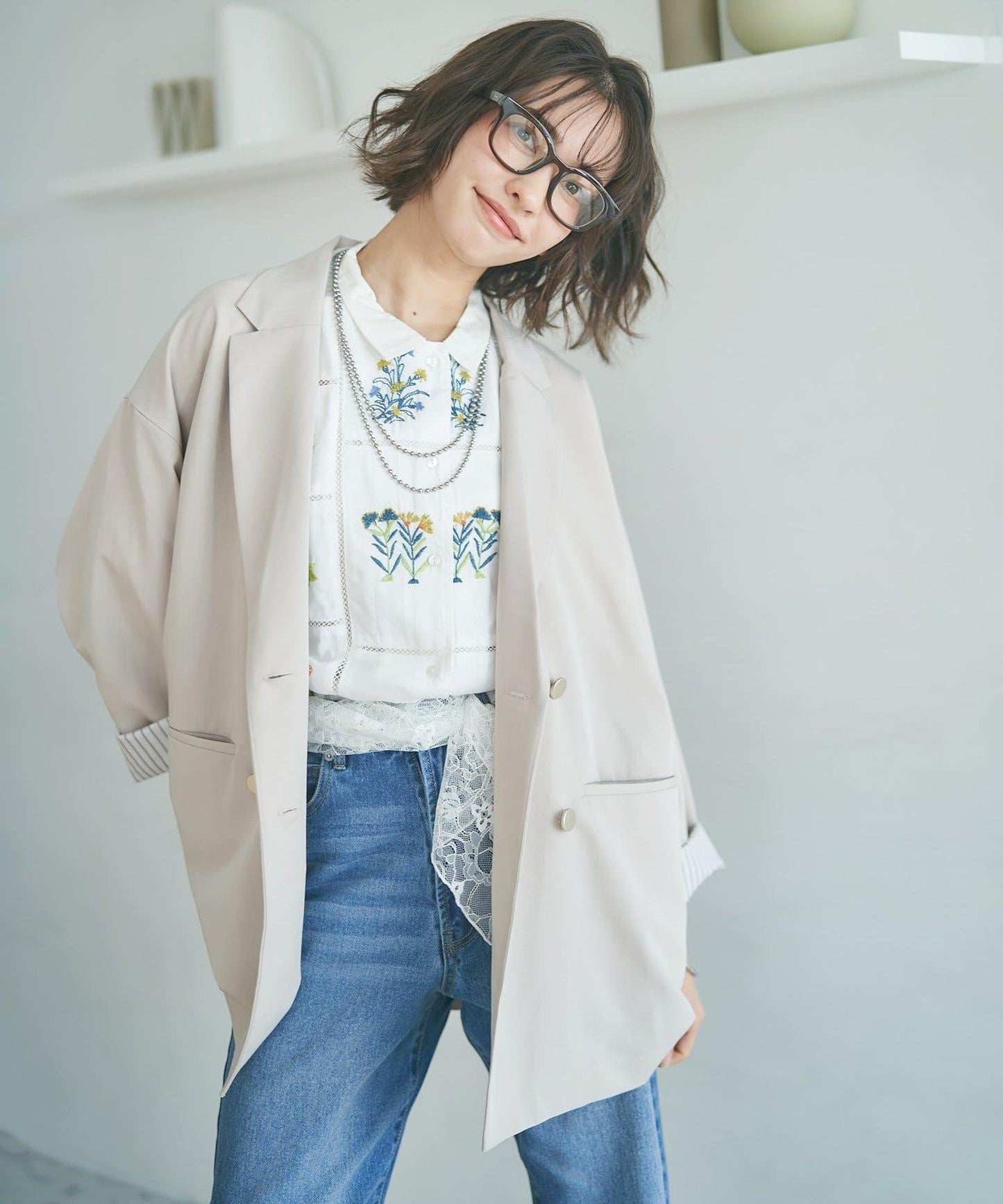 蕾絲套裝 寬鬆版 西裝領 西裝外套