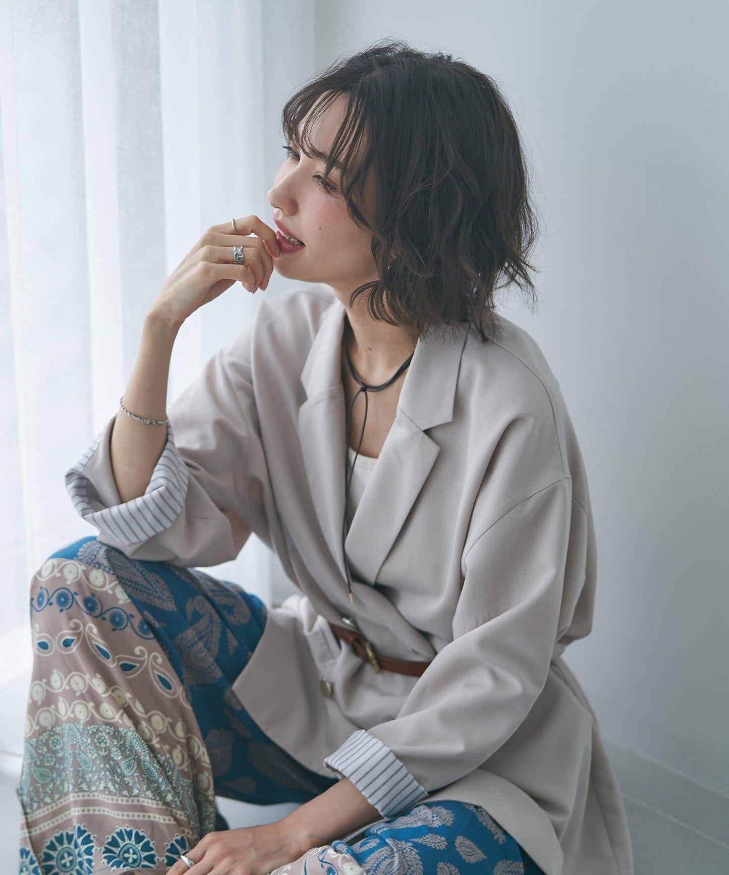 蕾絲套裝 寬鬆版 西裝領 西裝外套