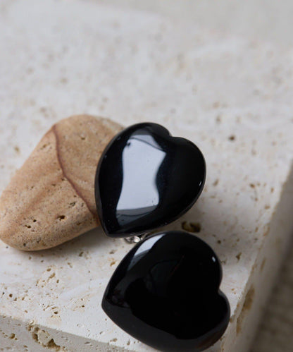 天然石心形耳夾