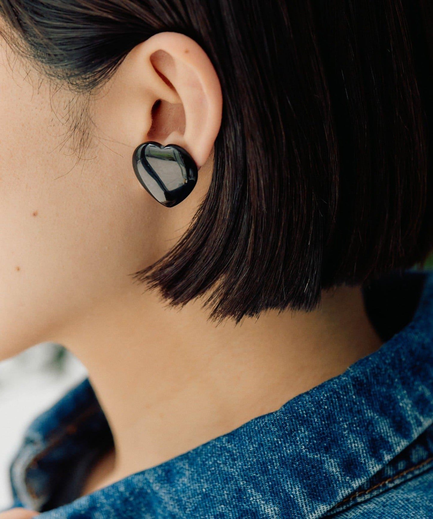 天然石心形耳夾