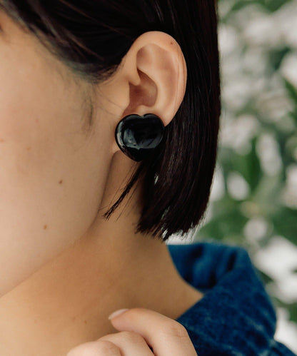 天然石心形耳夾