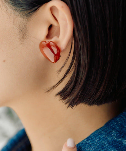 天然石心形耳夾