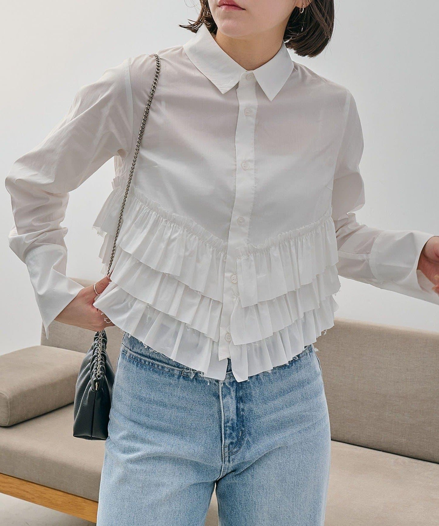 下襬荷葉邊設計 襯衫