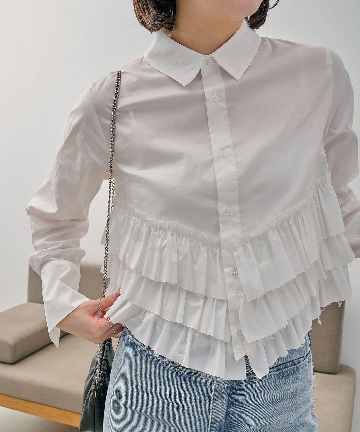 下襬荷葉邊設計 襯衫