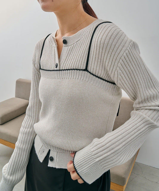 花灰針織吊帶套裝開衫