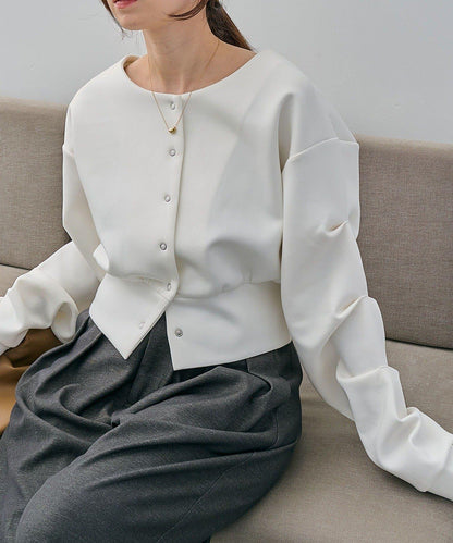 空氣層針織 褶皺袖 針織開衫