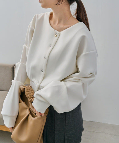 空氣層針織 褶皺袖 針織開衫