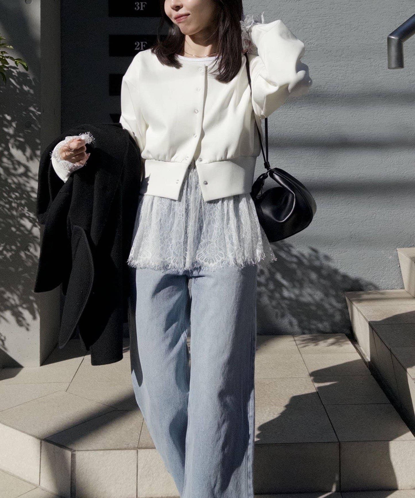 空氣層針織 褶皺袖 針織開衫