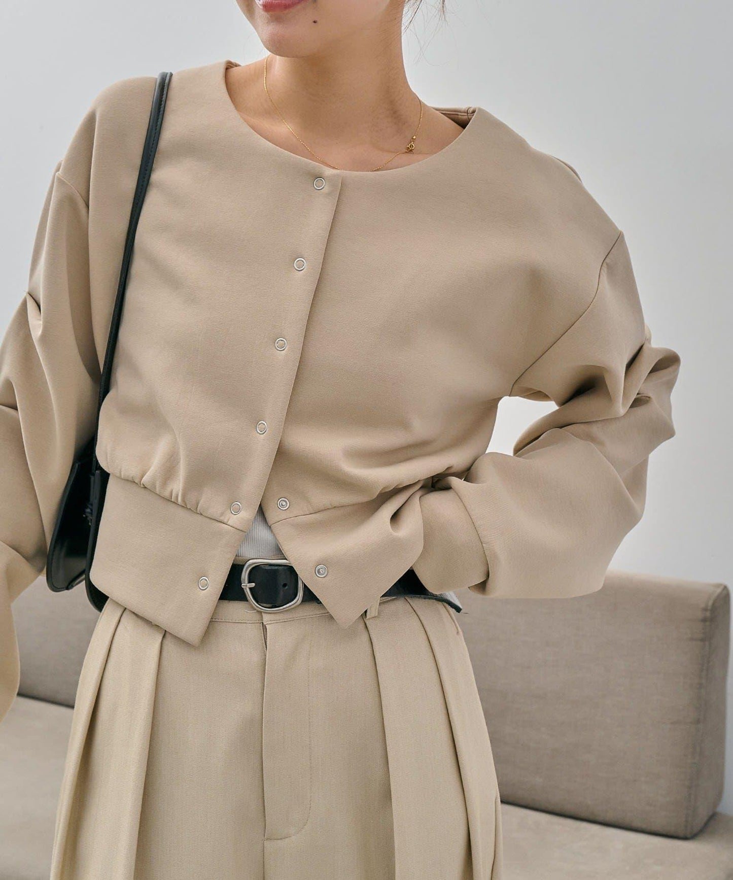 空氣層針織 褶皺袖 針織開衫