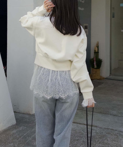 空氣層針織 褶皺袖 針織開衫