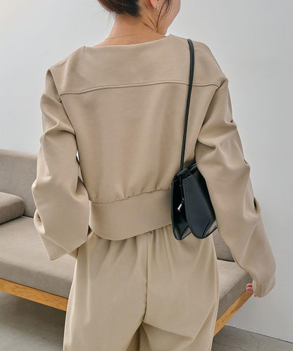 空氣層針織 褶皺袖 針織開衫