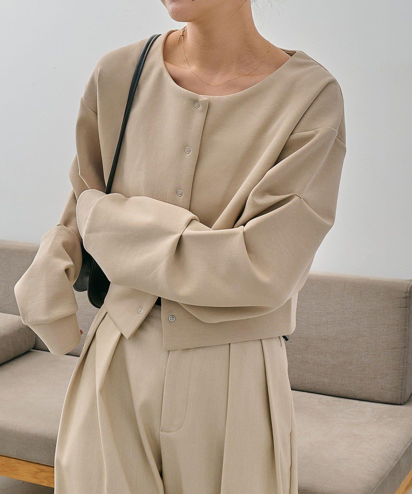 空氣層針織 褶皺袖 針織開衫