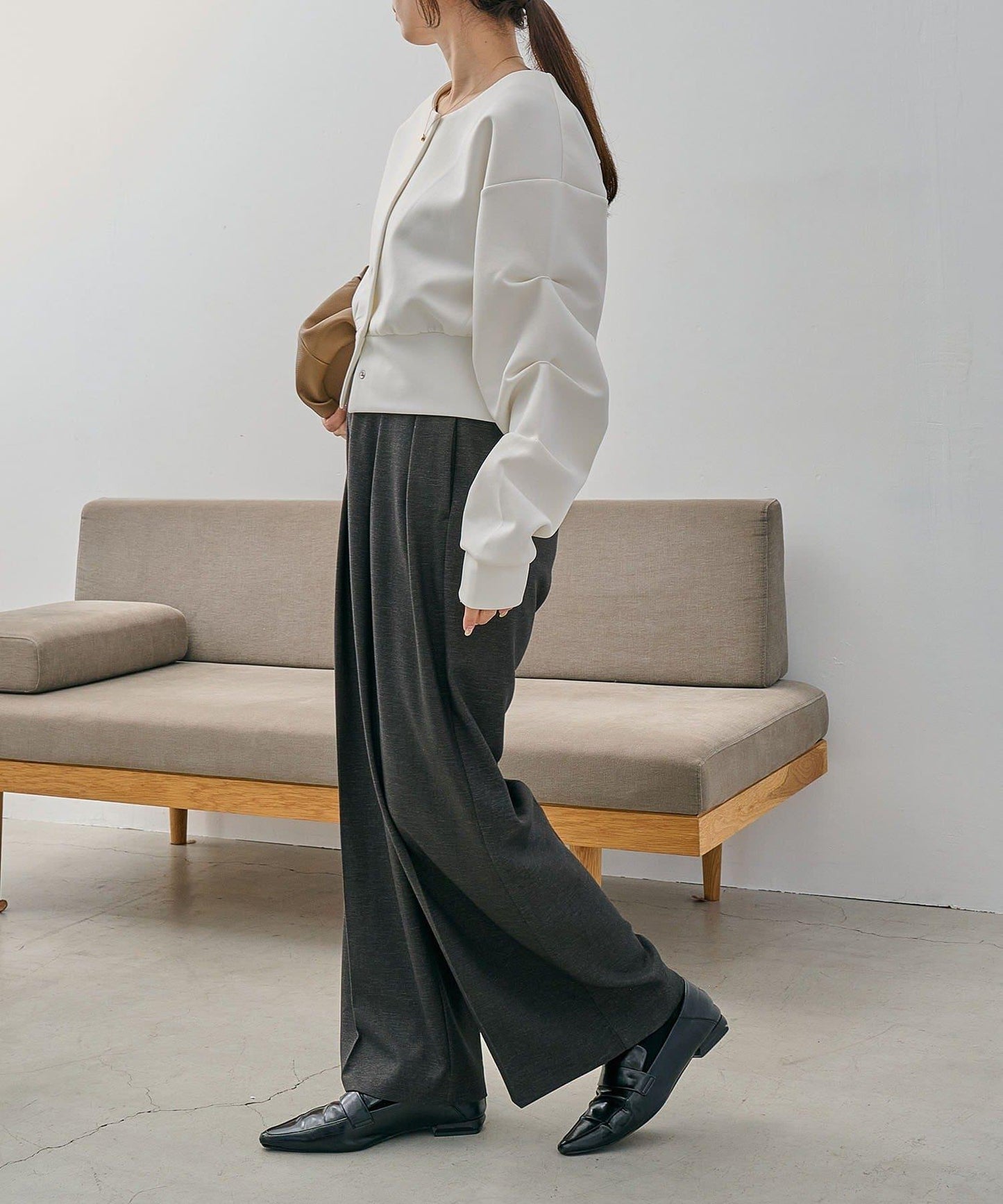 空氣層針織 褶皺袖 針織開衫