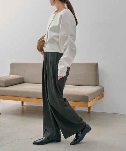 空氣層針織 褶皺袖 針織開衫