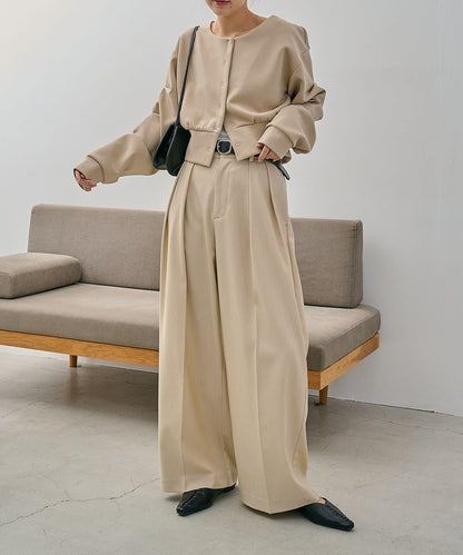 空氣層針織 褶皺袖 針織開衫