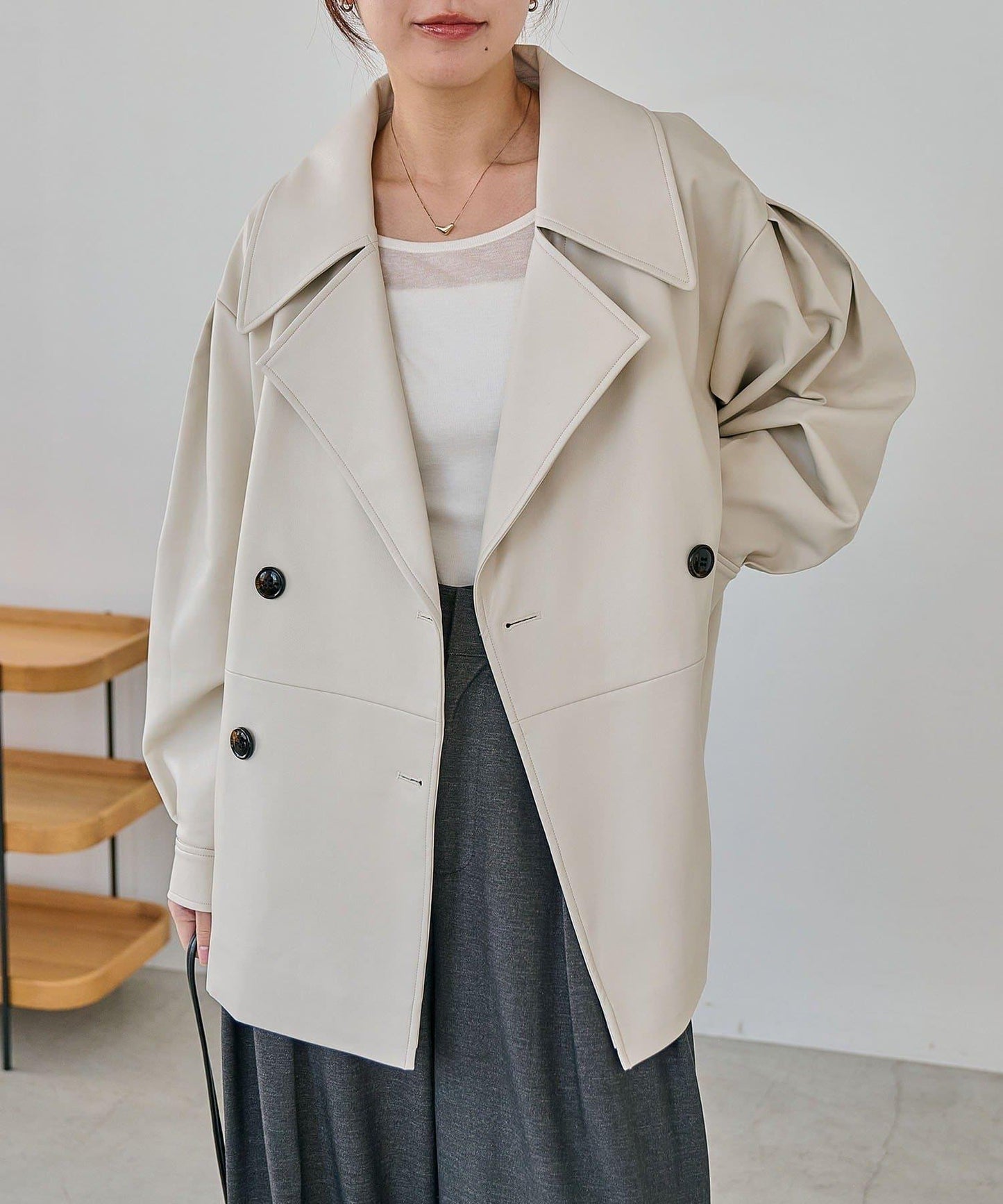 皮革中長款大衣