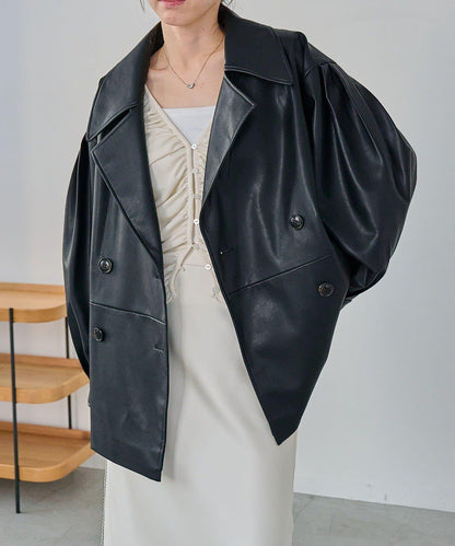皮革中長款大衣