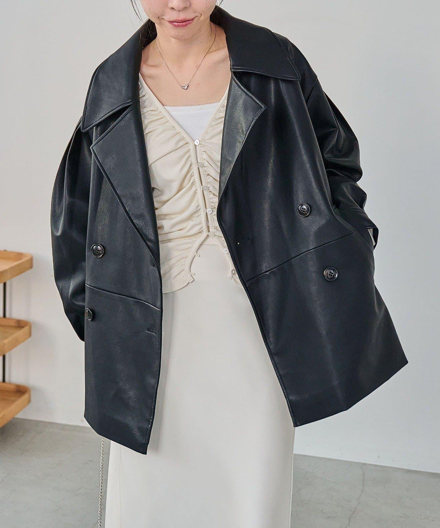 皮革中長款大衣