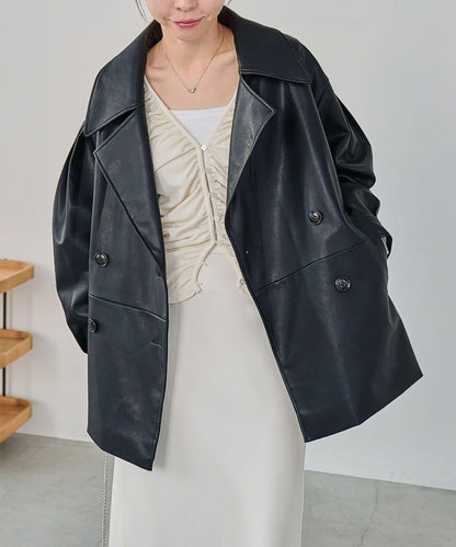 皮革中長款大衣