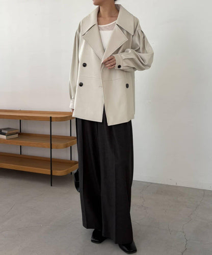 皮革中長款大衣