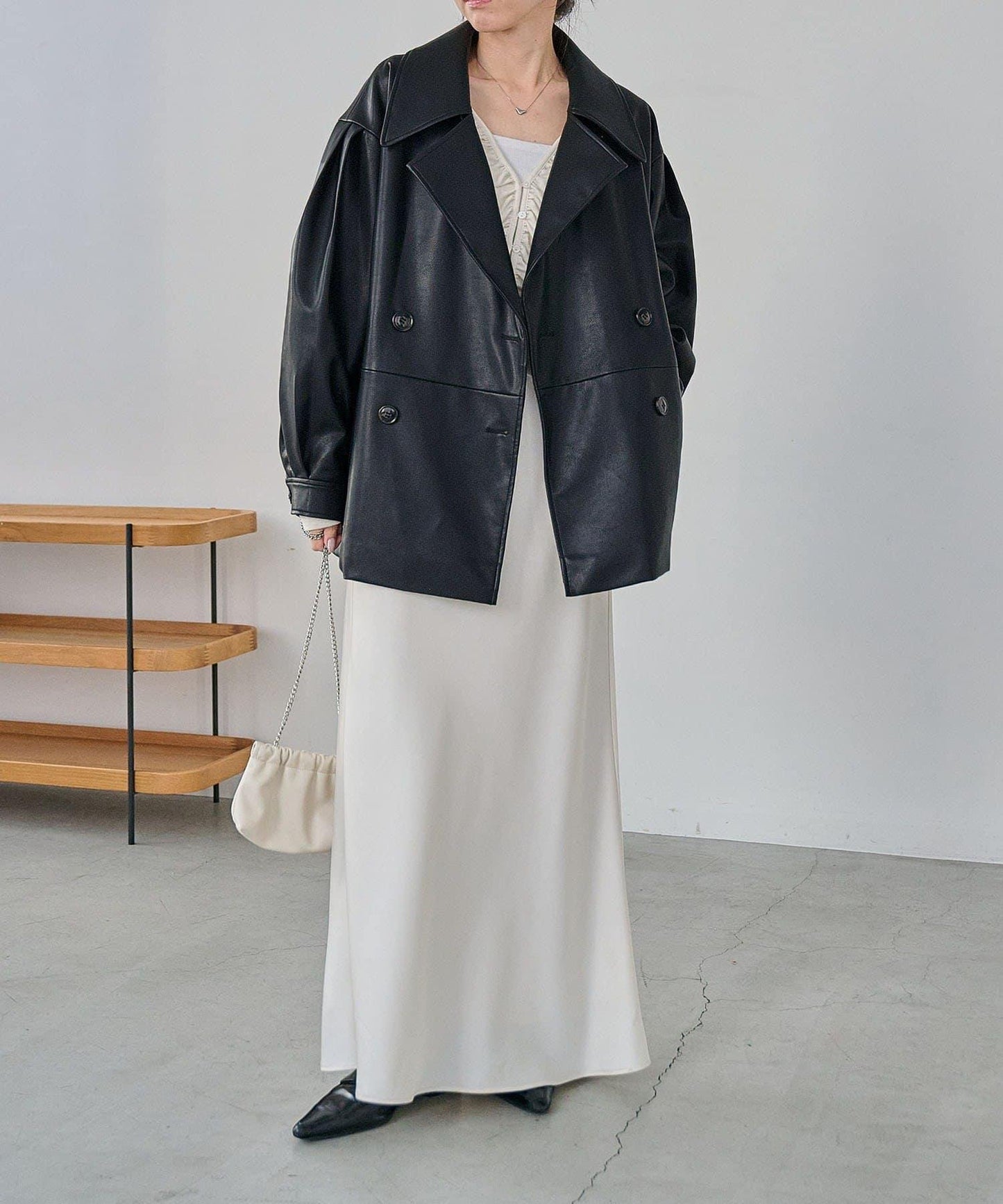 皮革中長款大衣