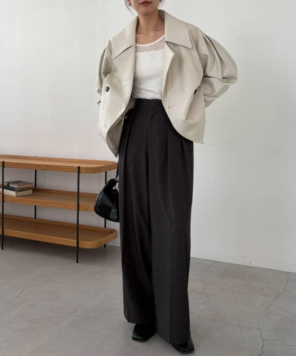 皮革中長款大衣