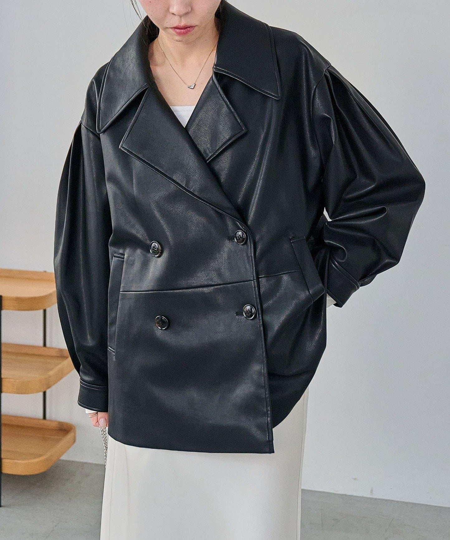 皮革中長款大衣