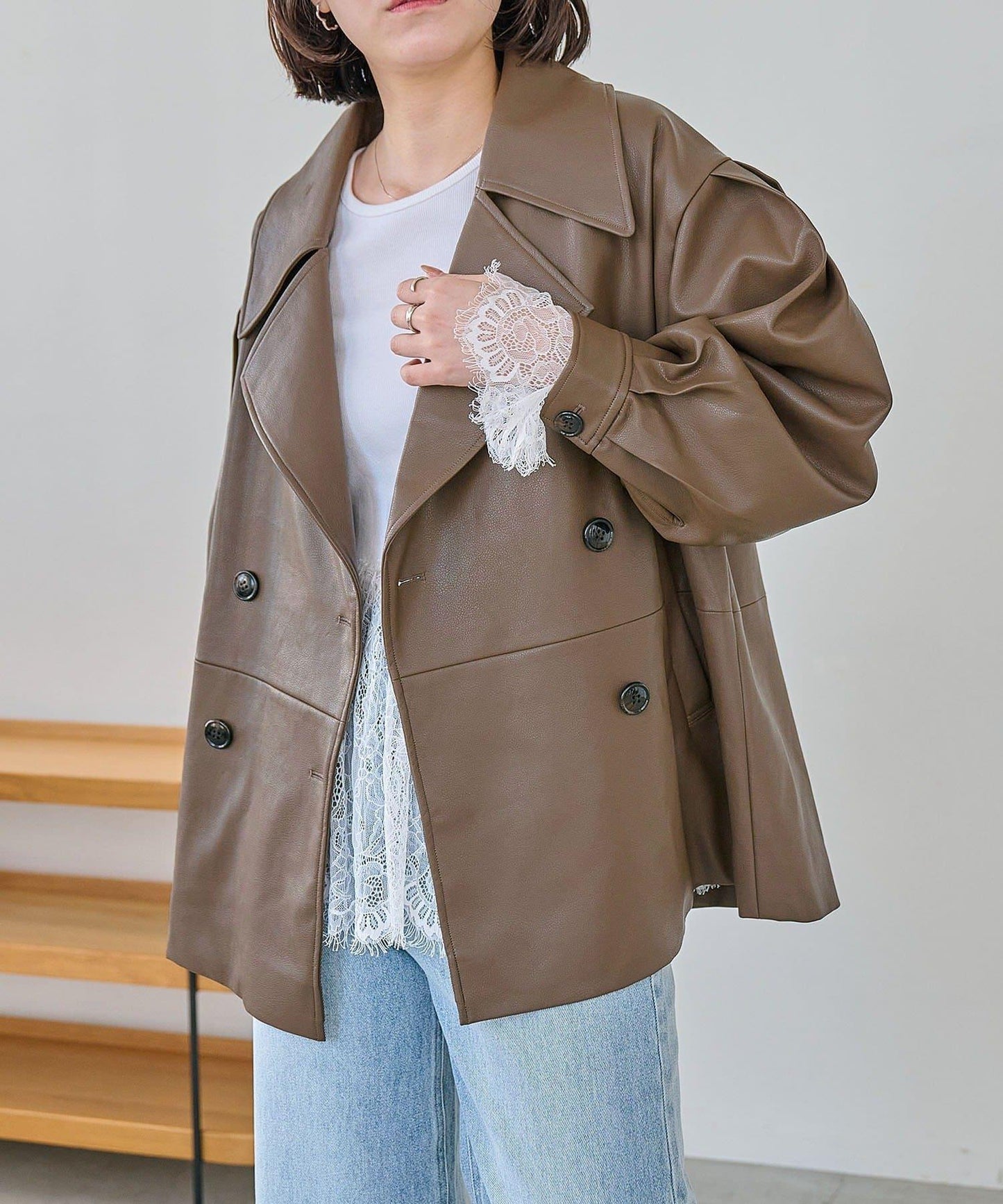 皮革中長款大衣