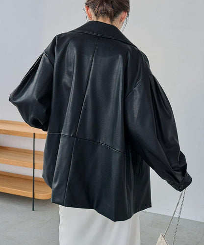 皮革中長款大衣