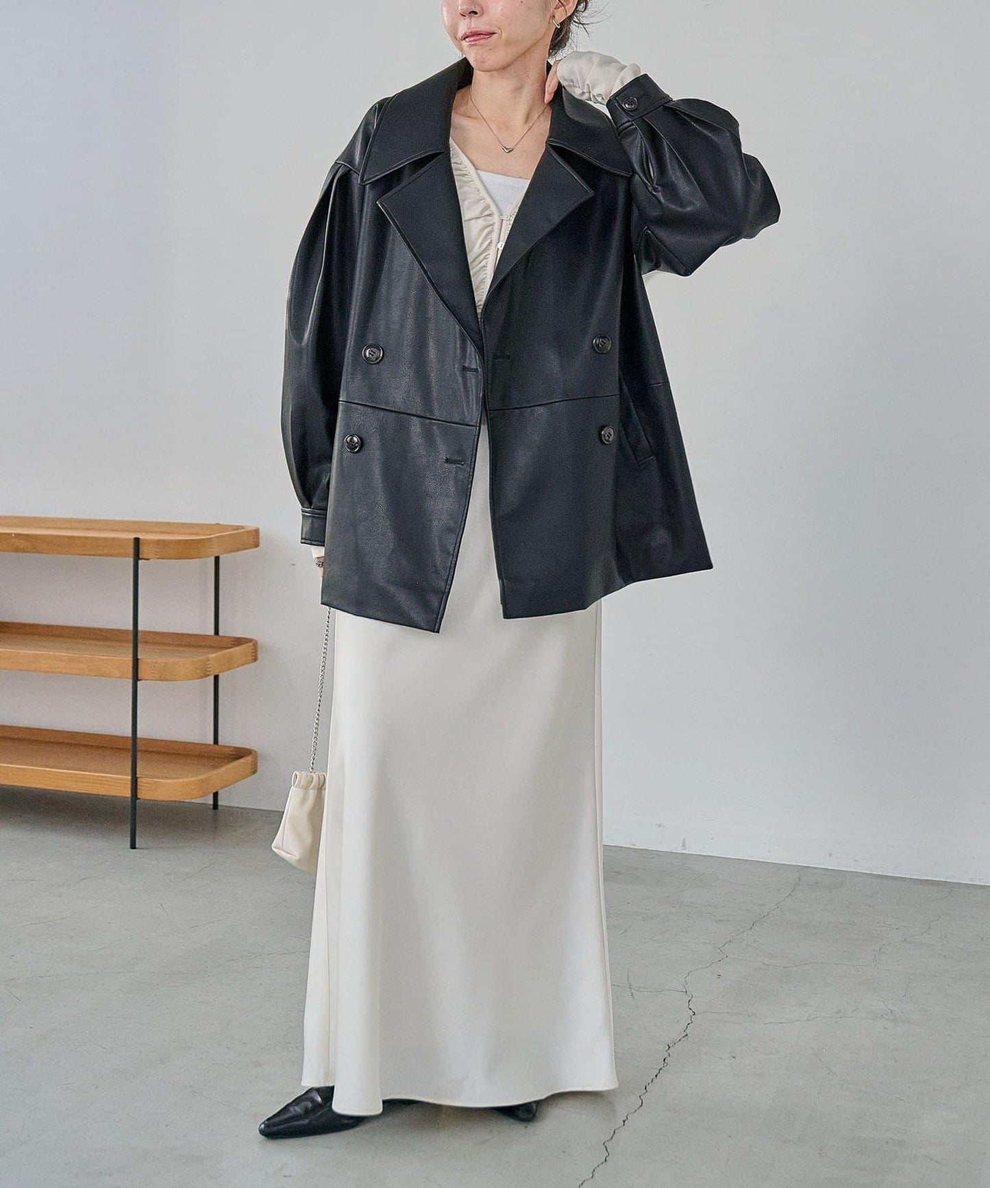 皮革中長款大衣