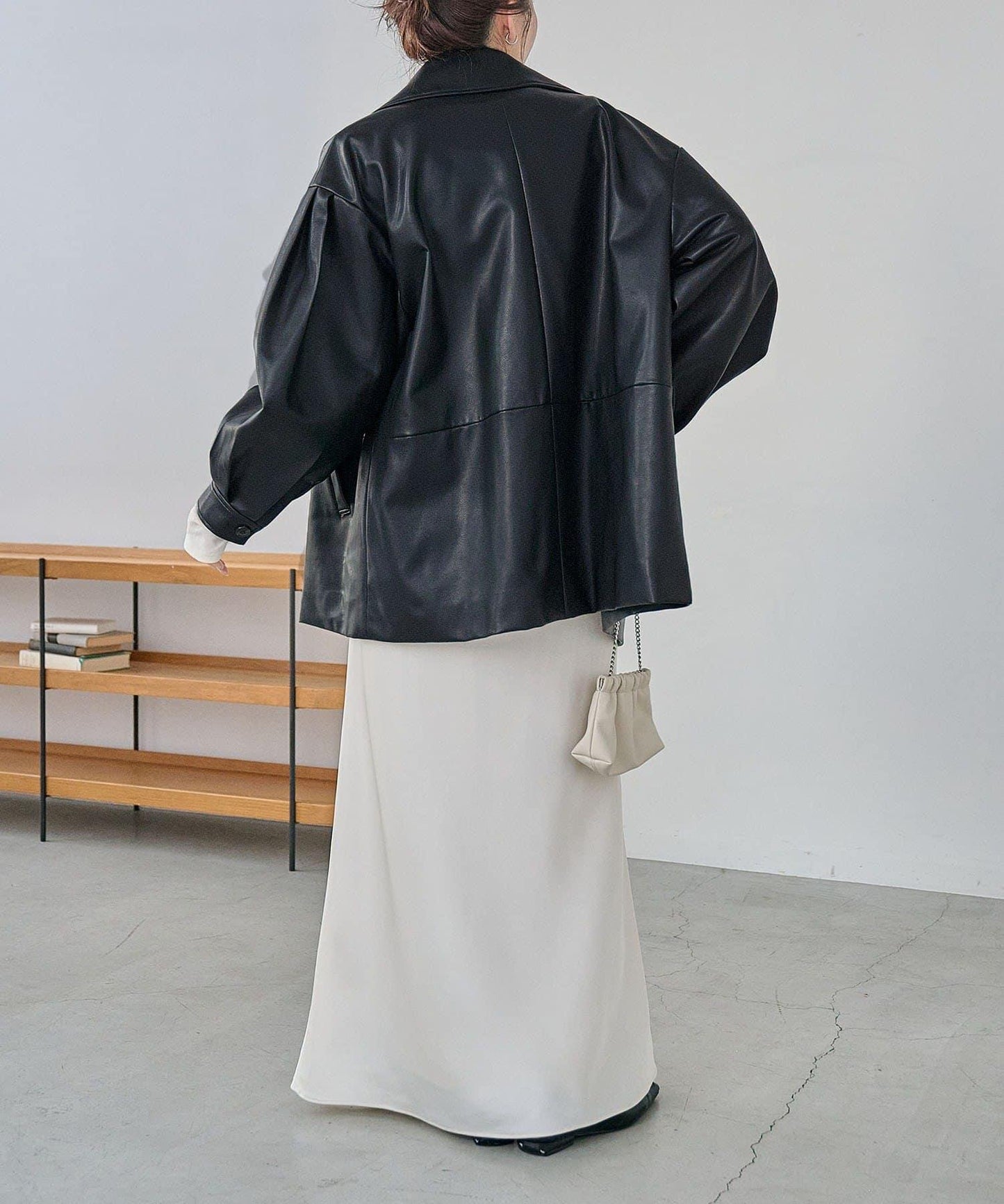 皮革中長款大衣