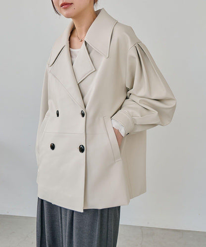 皮革中長款大衣