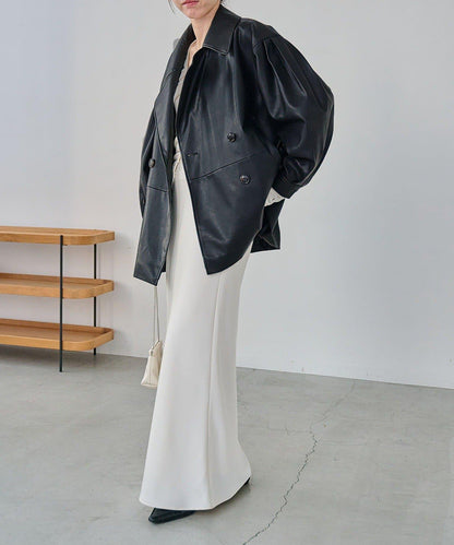 皮革中長款大衣