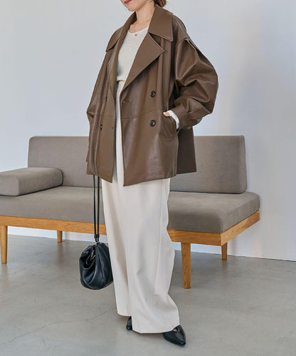 皮革中長款大衣