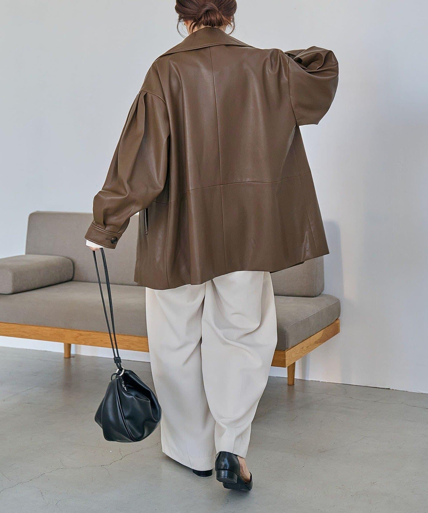 皮革中長款大衣