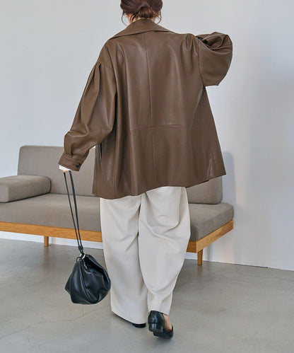 皮革中長款大衣