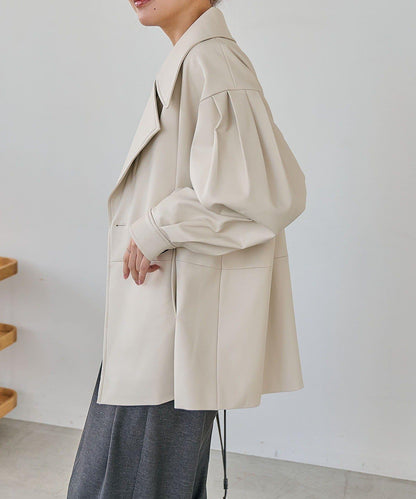 皮革中長款大衣