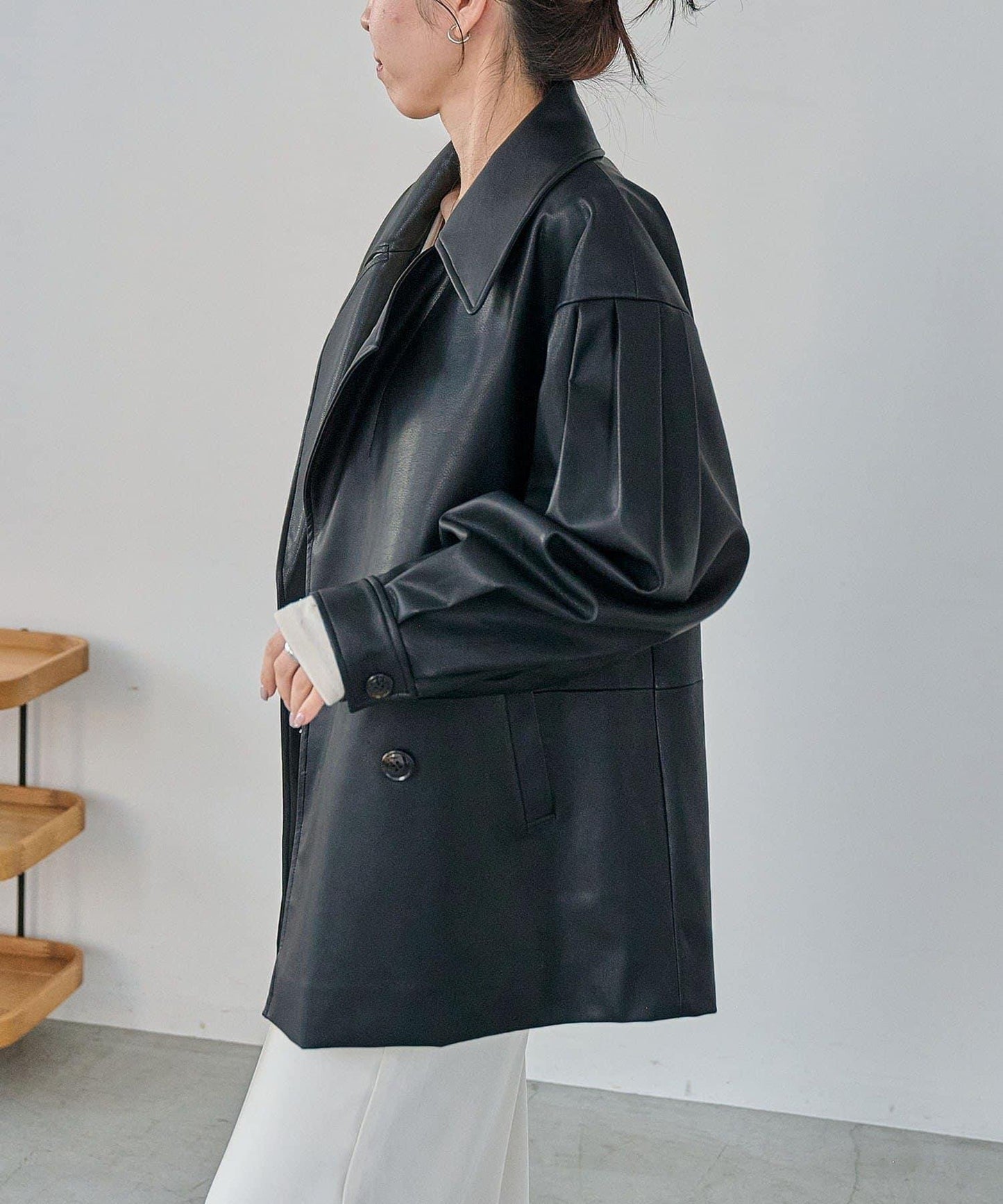 皮革中長款大衣