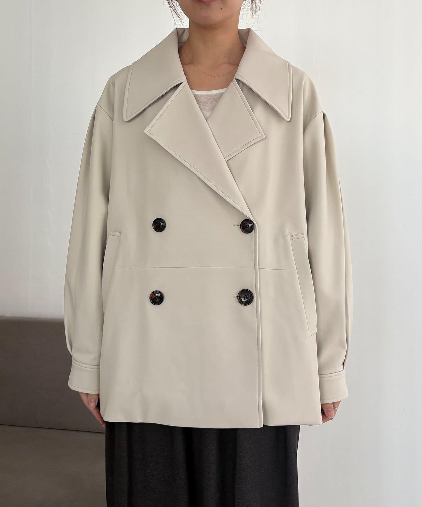 皮革中長款大衣