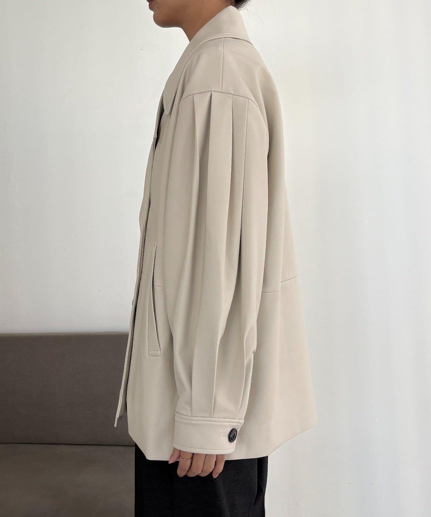 皮革中長款大衣