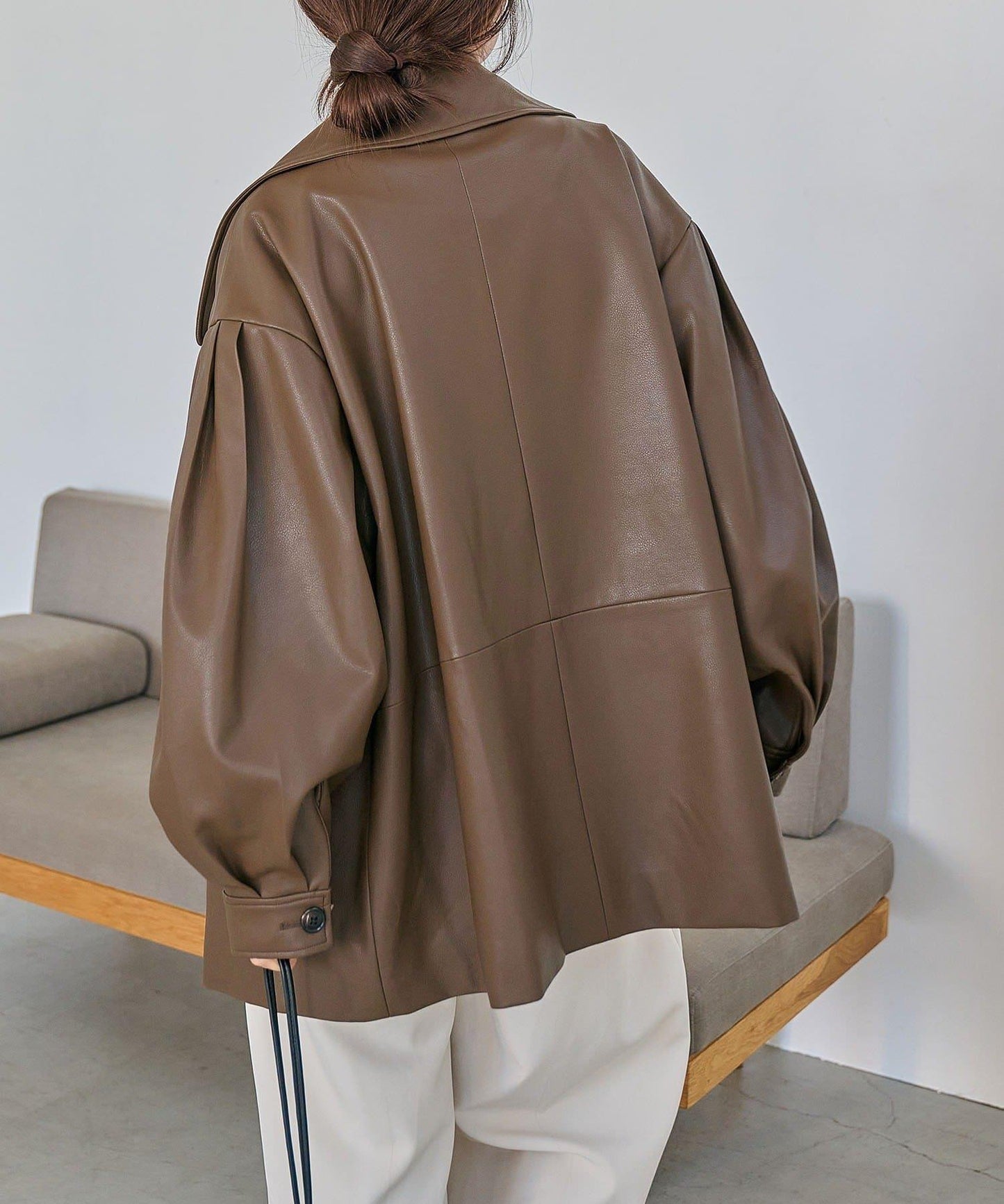 皮革中長款大衣