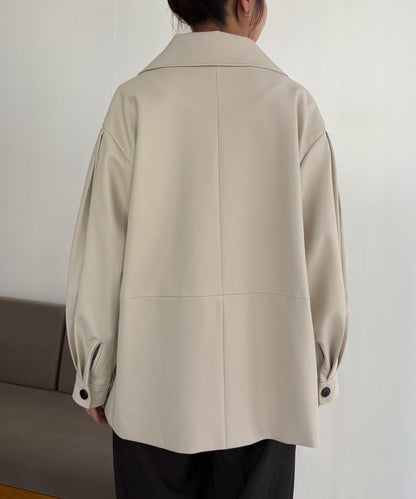 皮革中長款大衣