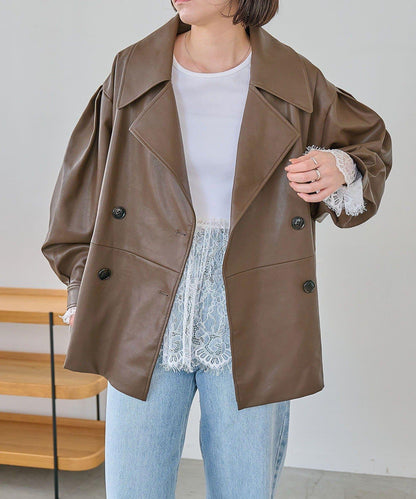 皮革中長款大衣